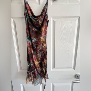 (PrettyLittleThing) Multi Tie Dye Print Mesh Ruched Bodycon Dress